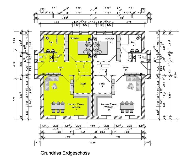 Erdgeschoss Haus 1 Doppelhaush�lfte Wiesmoor