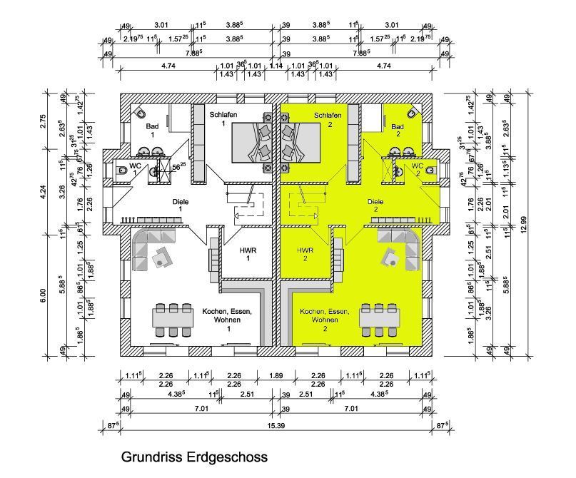 Erdgeschoss Haus 2 Doppelhaush�lfte Wiesmoor